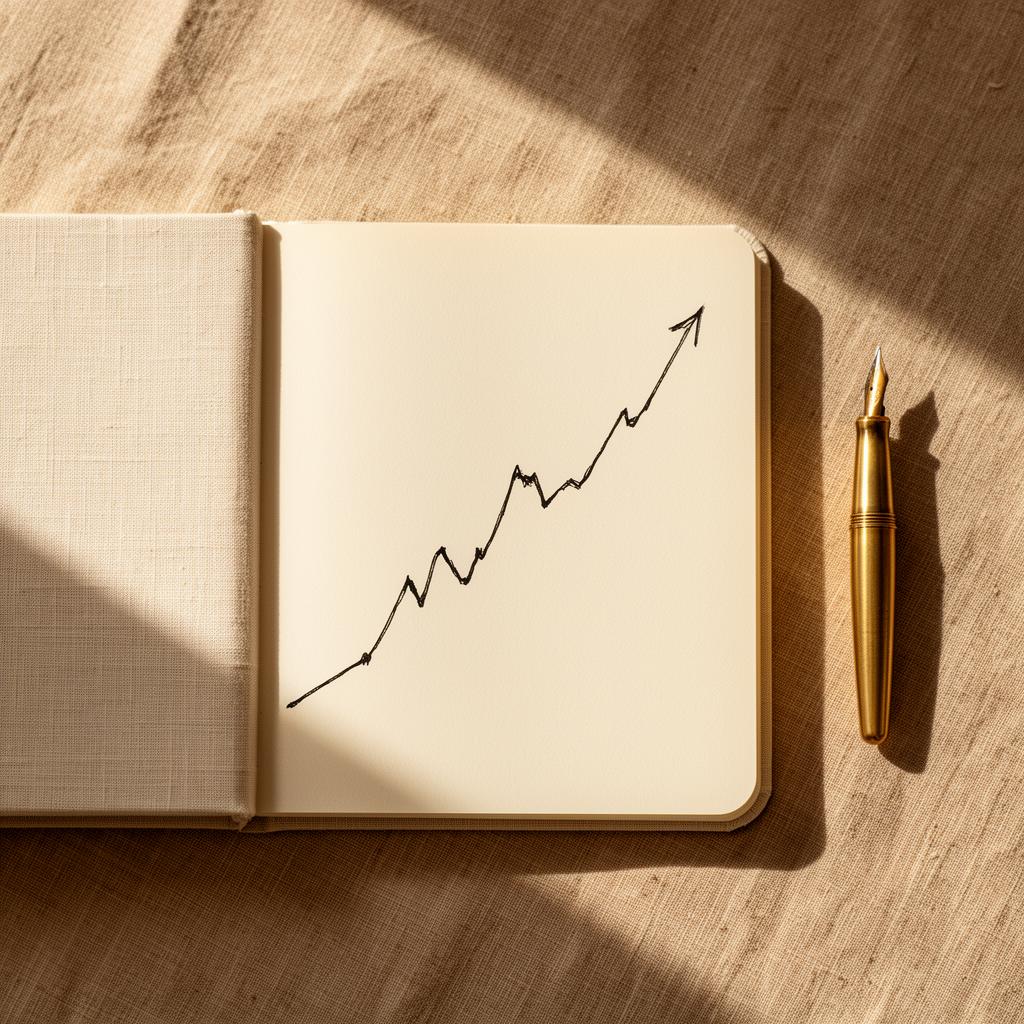 Carnet de notes avec courbe de performance ascendante