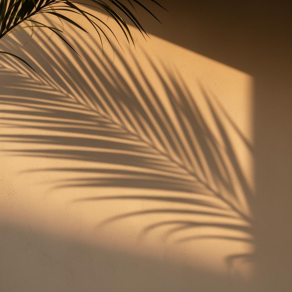 Ombres de palmiers projetées sur mur en béton ciré beige